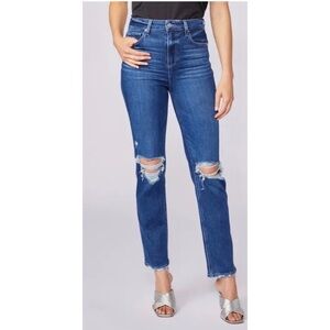 PAIGE Stella Crop High Rise Distressed Straight Leg Blue Jeans